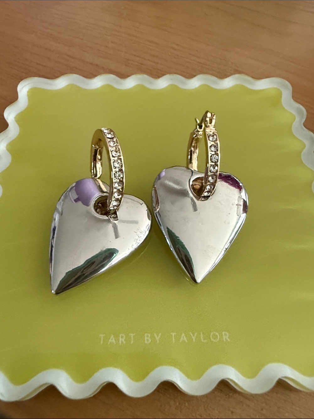 Anthropologie Two-Tone Crystal Heart Drop Earrings